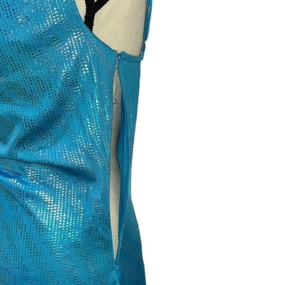 FTF Crowl Neck Ruched Iridescent Asymmetrical Dress - Picture 8 of 15